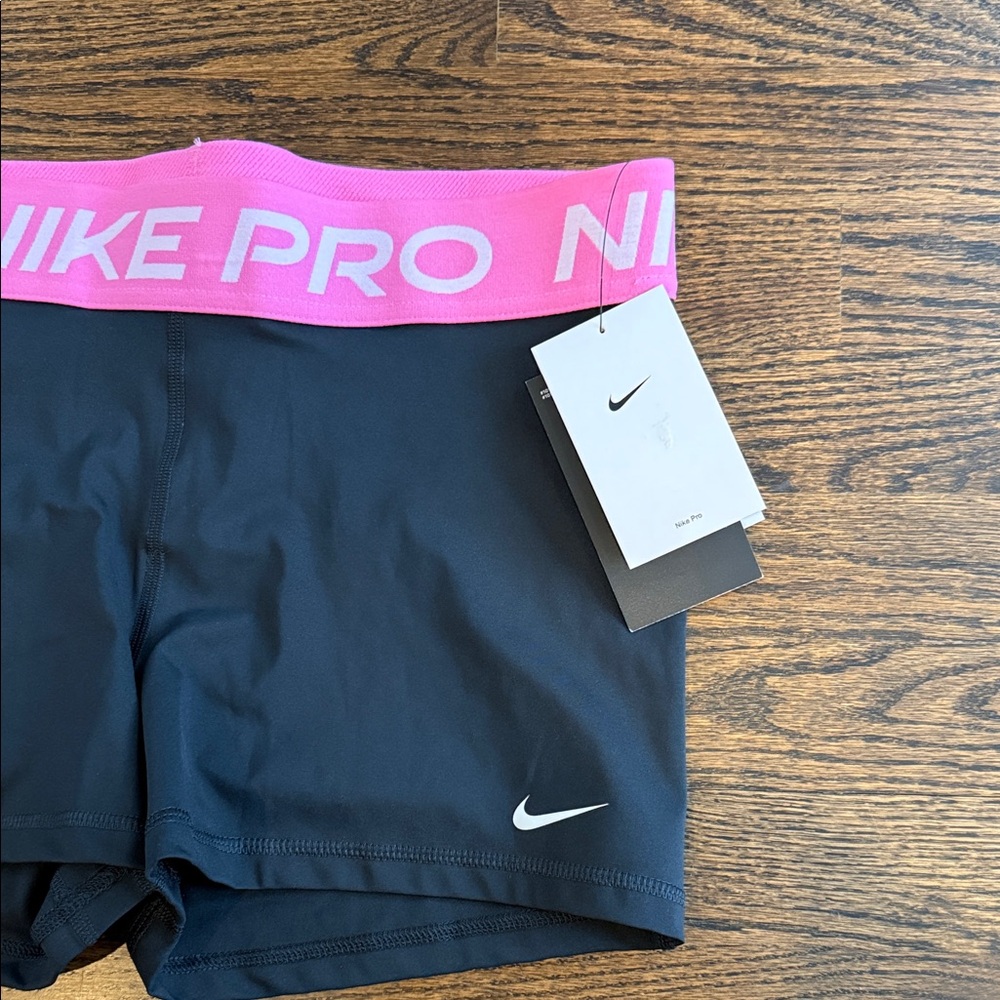 Nike Women's Athletic Shorts Black with Pink Waistband - Picture 2 of 5